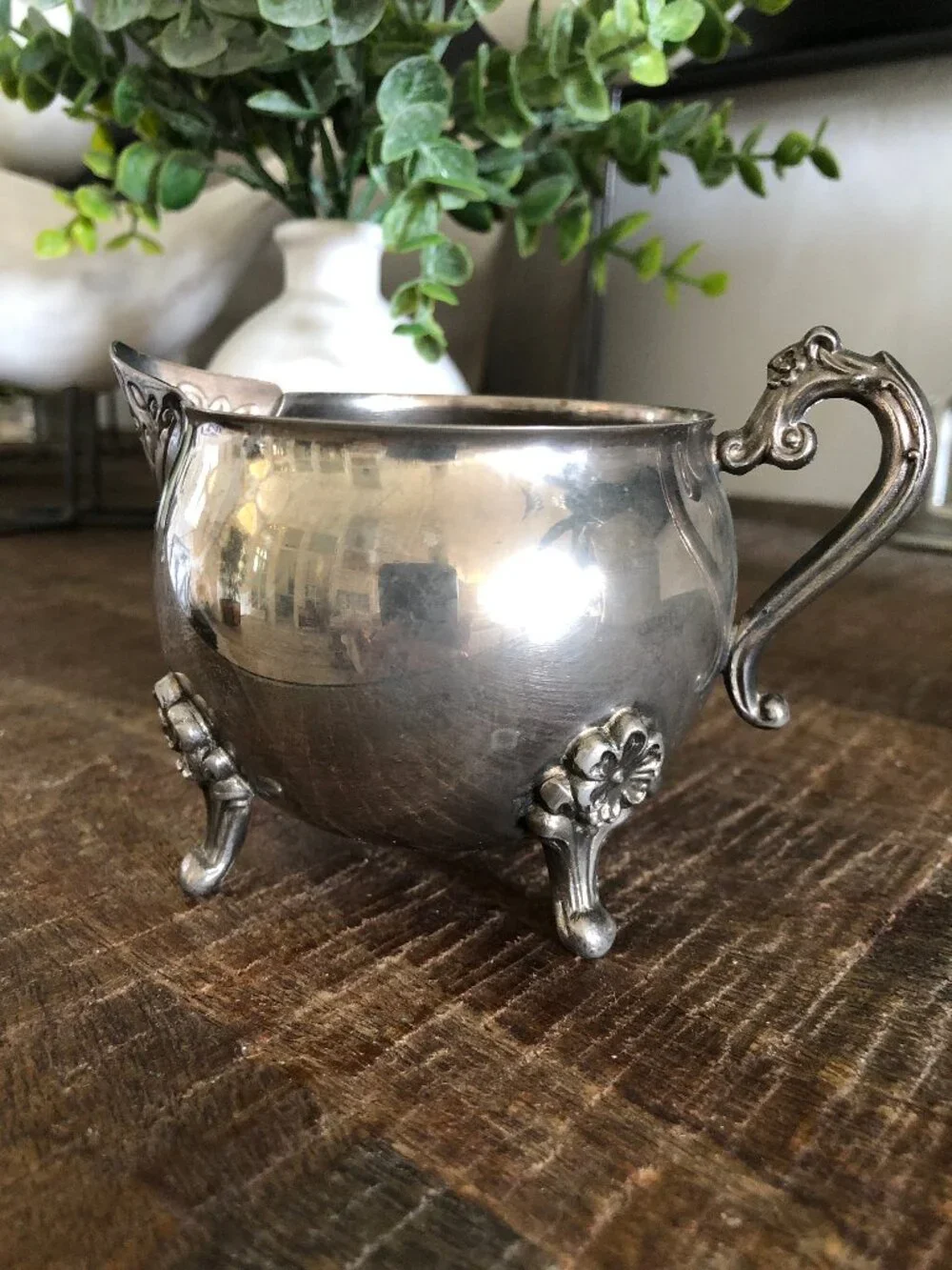 Vintage Silver Plated Leonard Creamer with Floral Eements